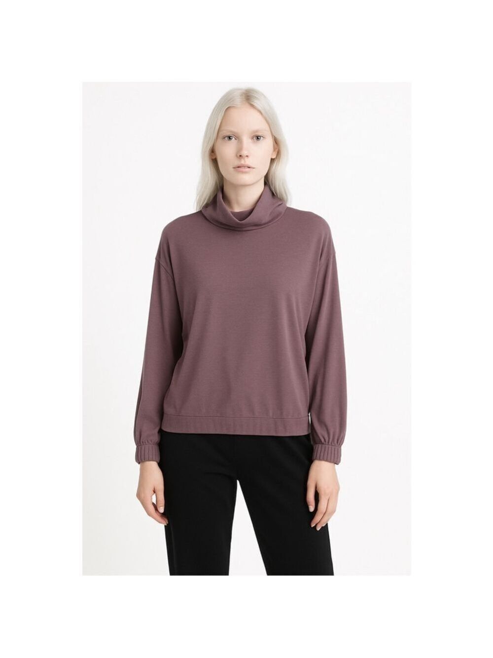 NWT DENVER HAYES Lilac Purple Mock Neck Jersey Knit Relaxed Long Sleeve Top XS-M